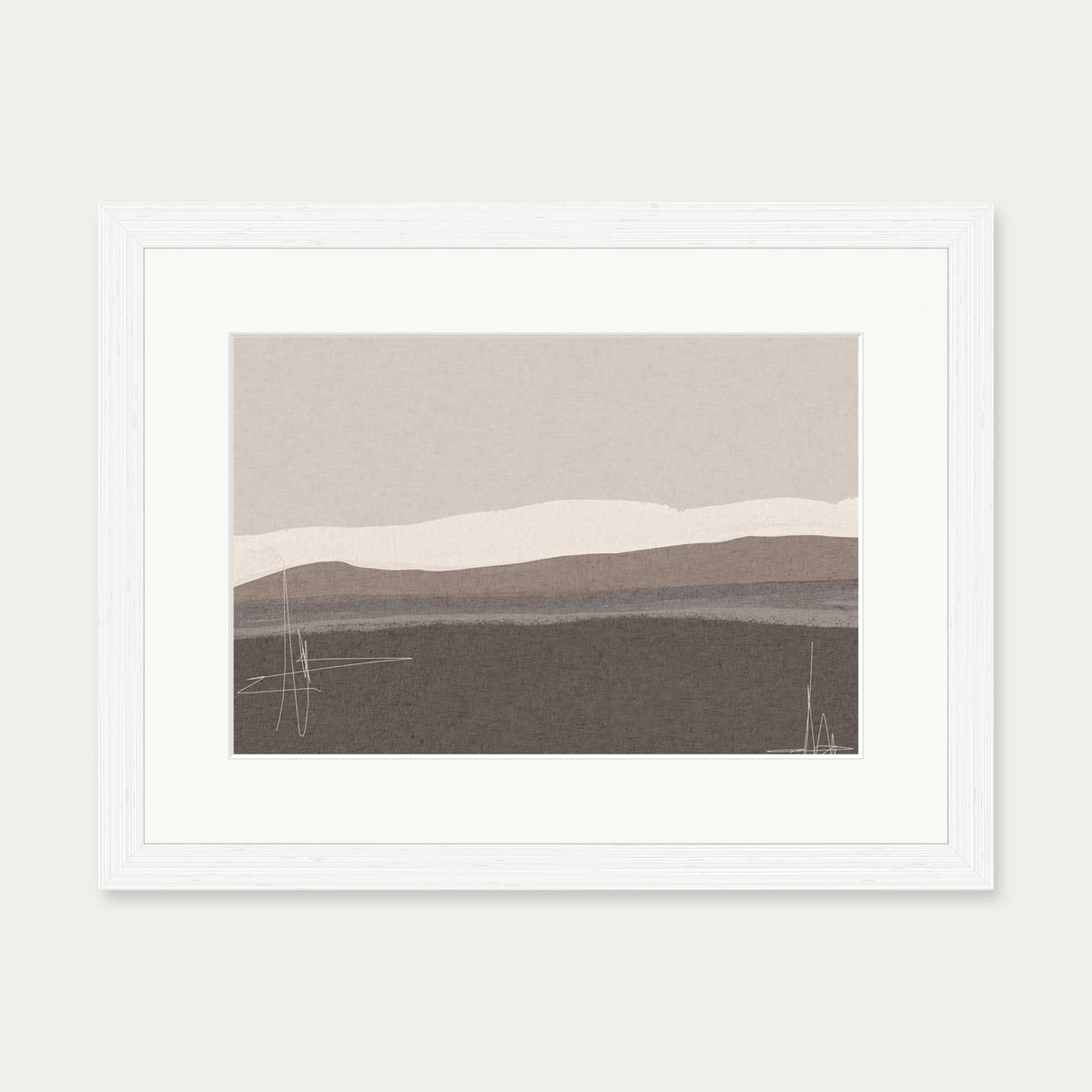 Neutral Abstract Seascape Art Print — 30 x 40 cm — White Frame