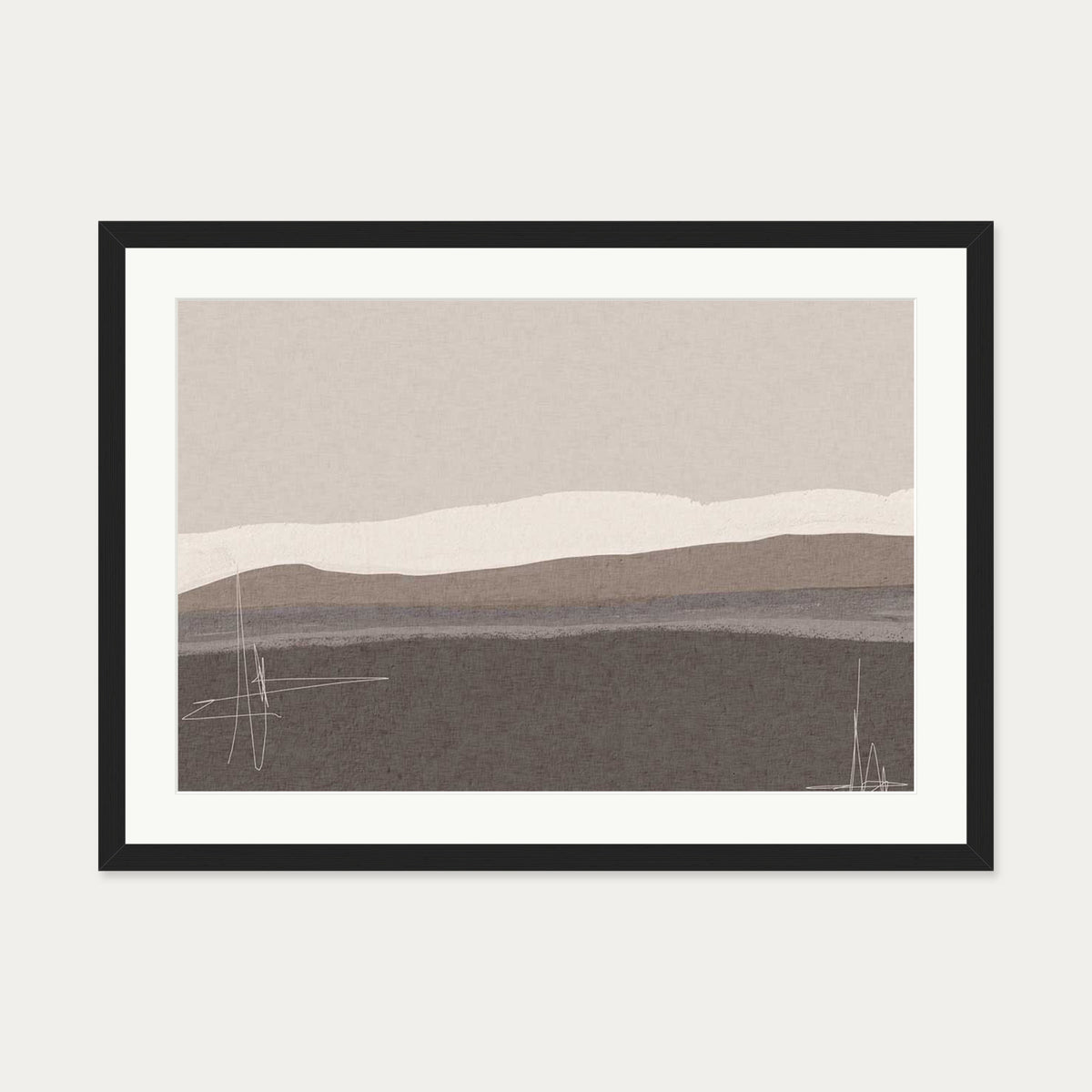 Neutral Abstract Seascape Art Print — 50 x 70 cm — Black Frame