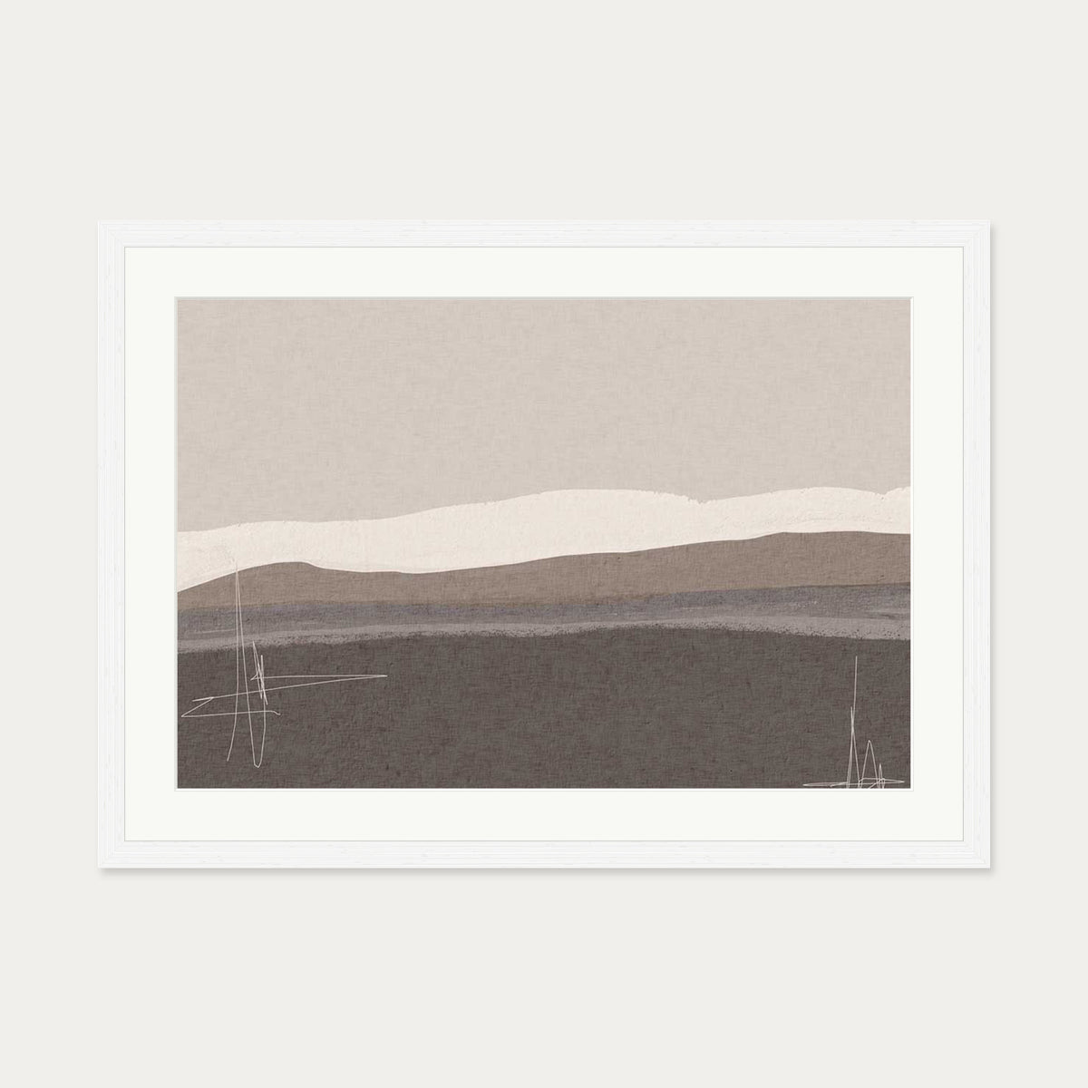 Neutral Abstract Seascape Art Print — 50 x 70 cm — White Frame