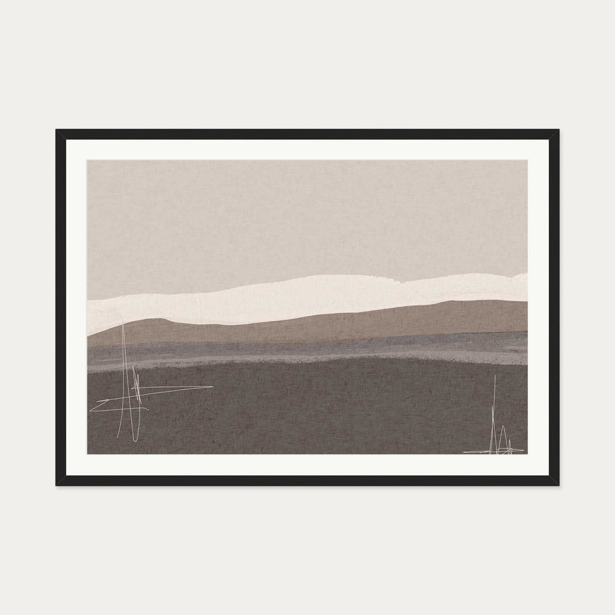 Neutral Abstract Seascape Art Print — 70 x 100 cm — Black Frame