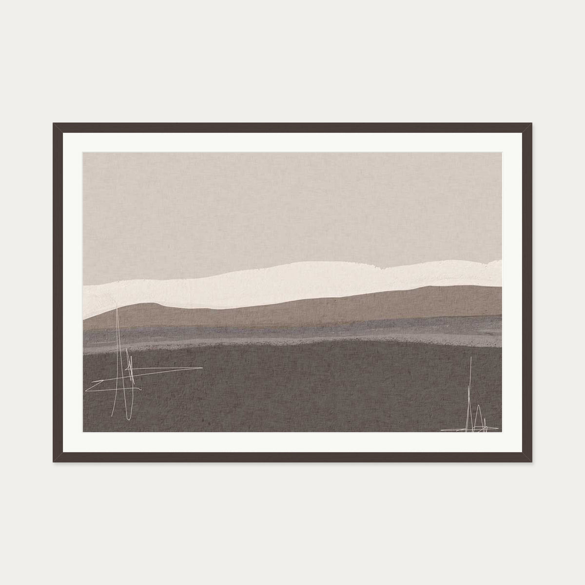 Neutral Abstract Seascape Art Print — 70 x 100 cm — Brown Frame