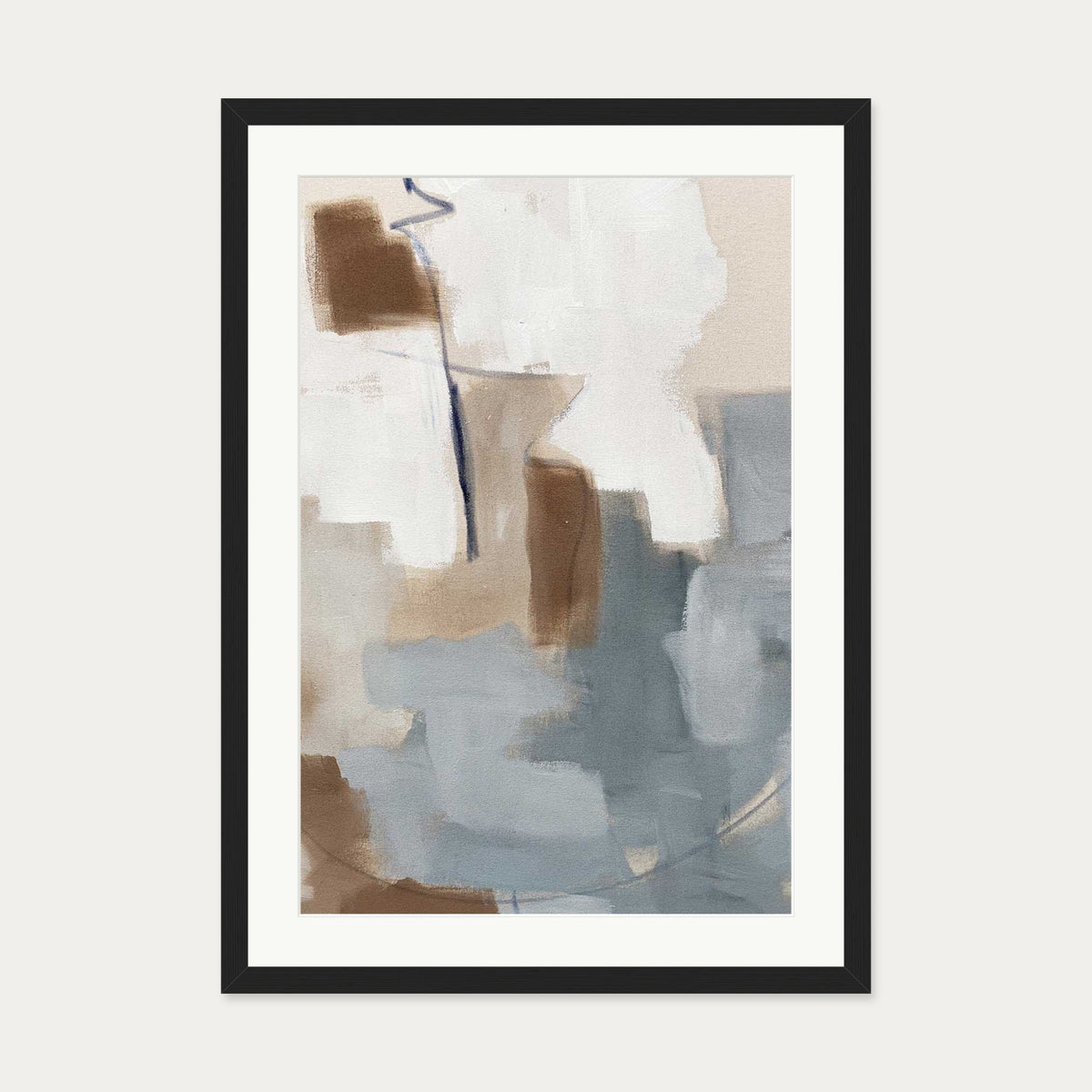 Neutral Abstract Shapes Art Print — 50 x 70 cm — Black Frame