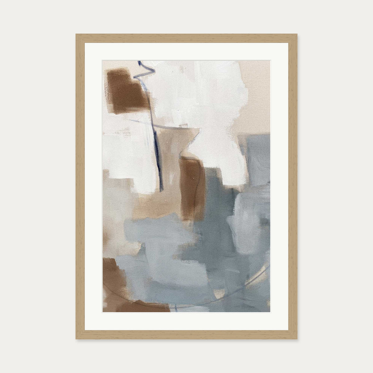 Neutral Abstract Shapes Art Print — 50 x 70 cm — Oak Frame
