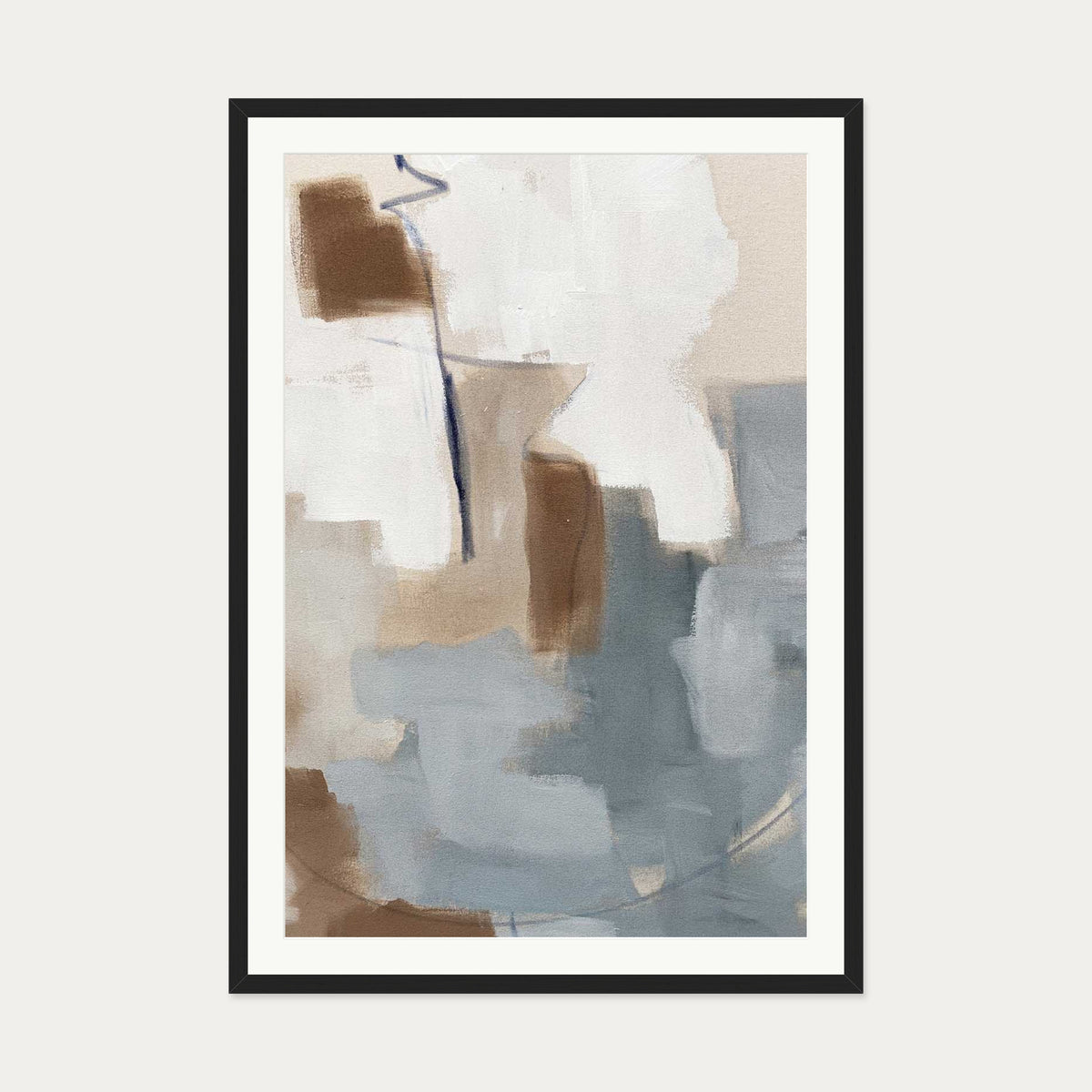 Neutral Abstract Shapes Art Print — 70 x 100 cm — Black Frame