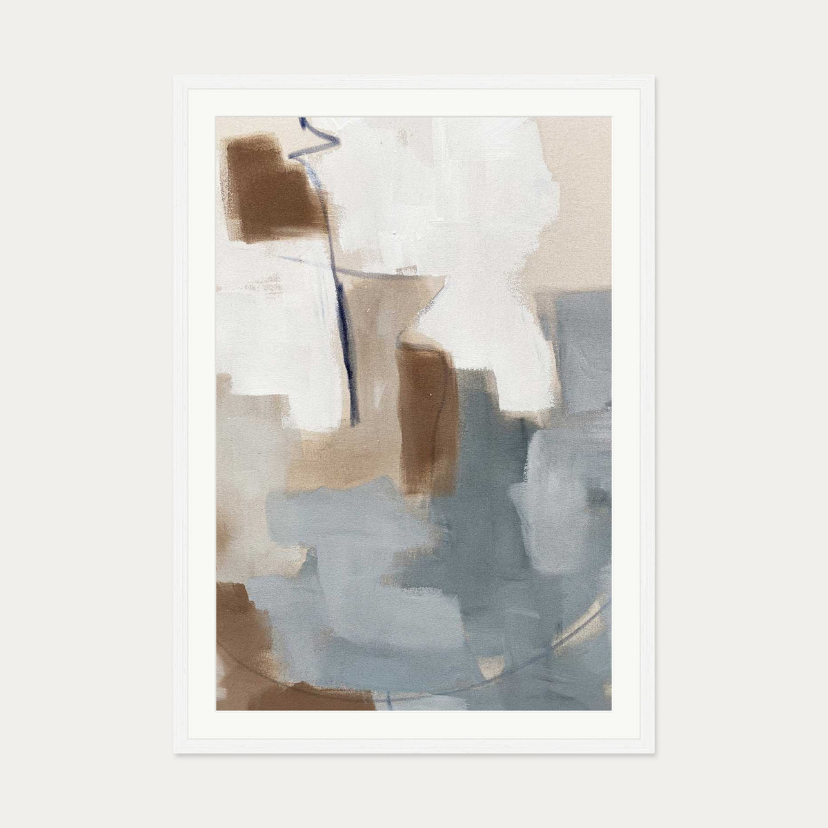 Neutral Abstract Shapes Art Print — 70 x 100 cm — White Frame