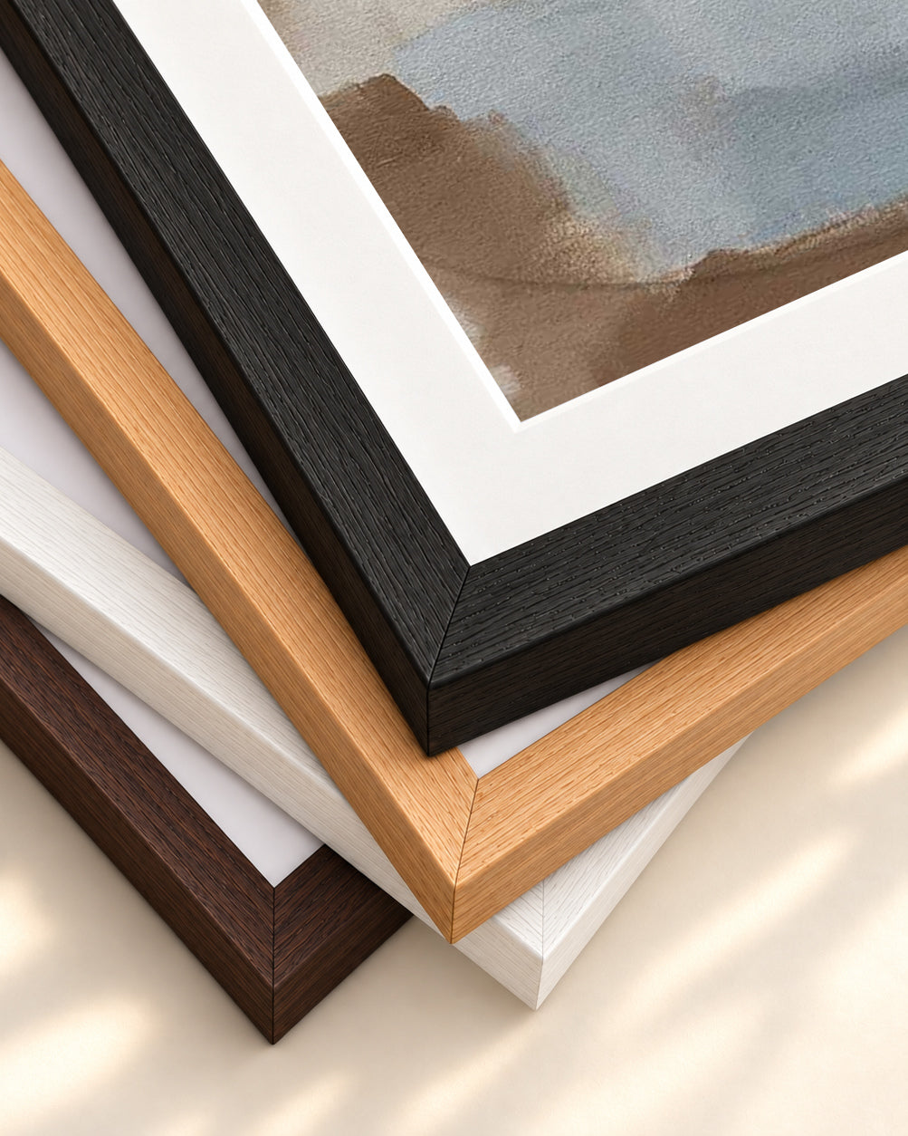 Neutral Abstract Shapes Art Print — framed print corner with 5 cm mount and bevel