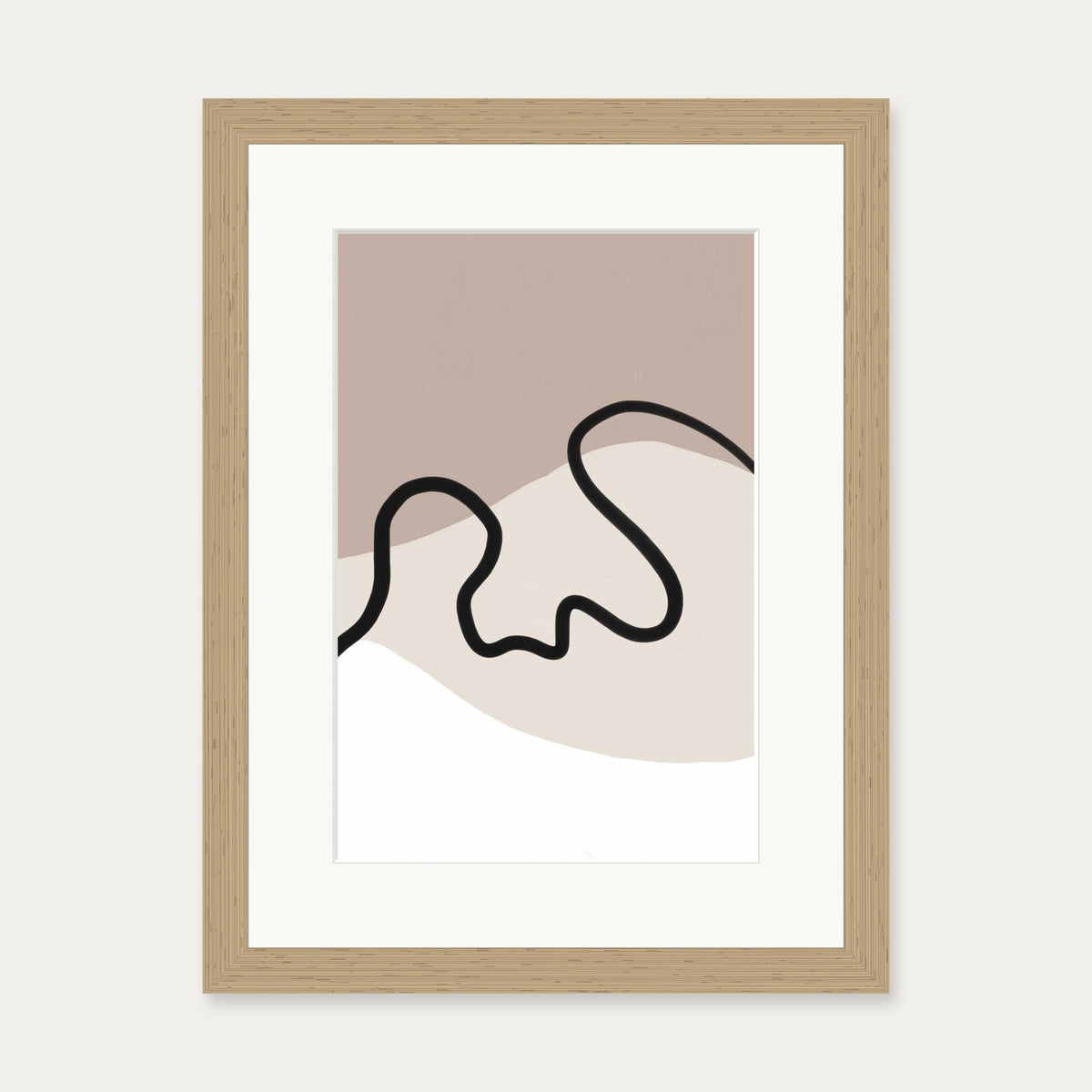 Neutral Brown Lines Art Print — 30 x 40 cm — Oak Frame