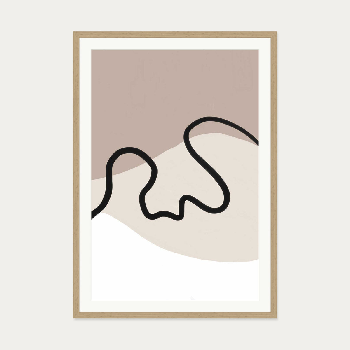 Neutral Brown Lines Art Print — 70 x 100 cm — Oak Frame