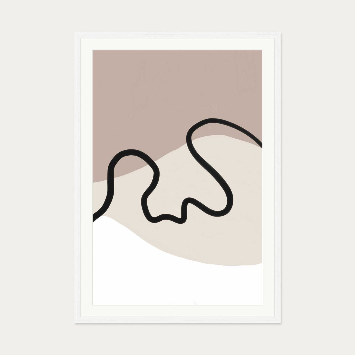Neutral Brown Lines Art Print — 70 x 100 cm — White Frame