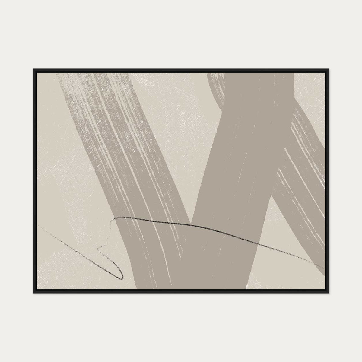 Neutral Brush Marks Canvas Art — 90 x 120 cm — Black Frame