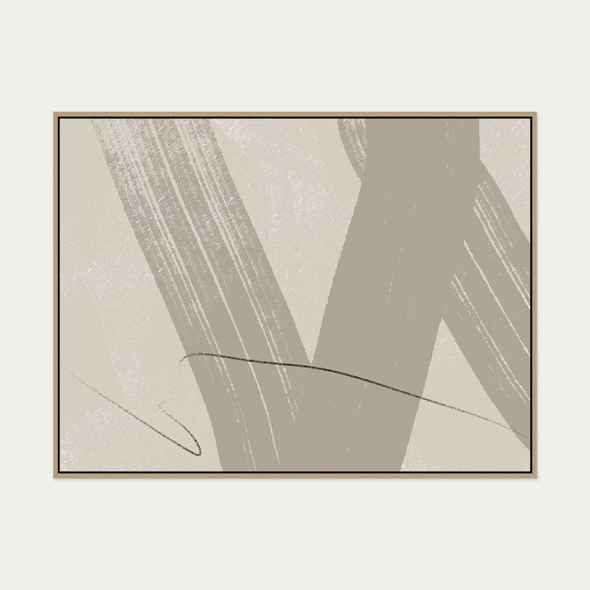Neutral Brush Marks Canvas Art — 90 x 120 cm — Oak Frame