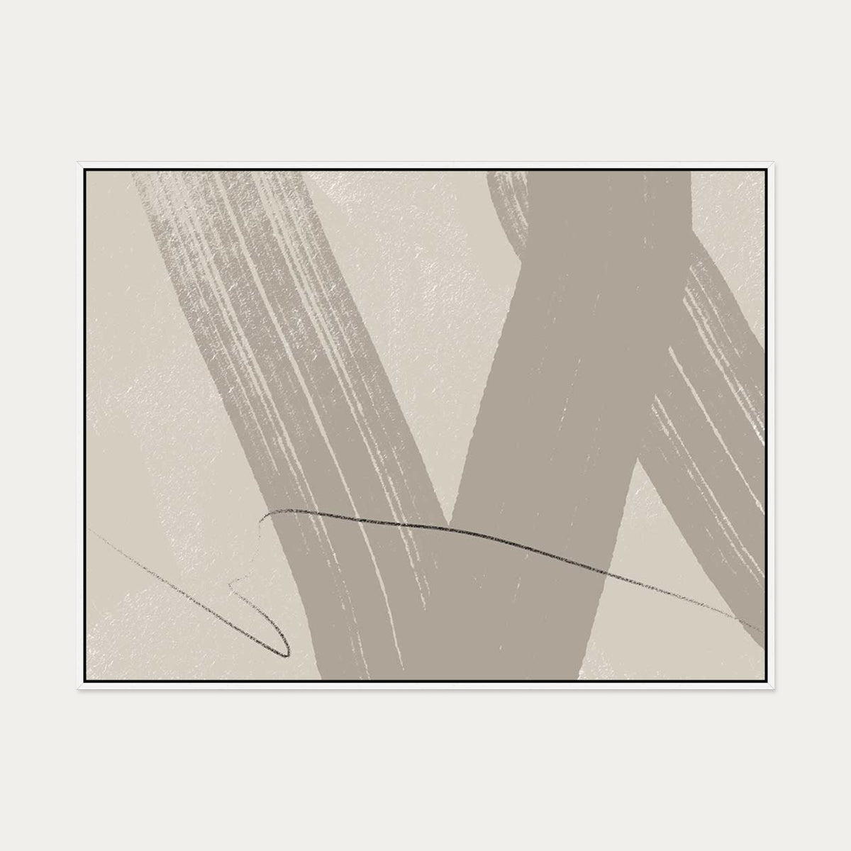 Neutral Brush Marks Canvas Art — 90 x 120 cm — White Frame