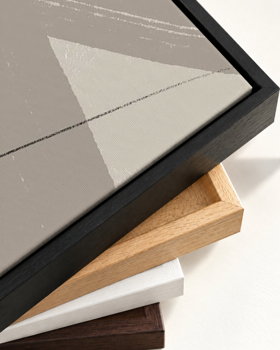 Neutral Brush Marks Canvas Art — framed canvas corner and wrapped canvas detail