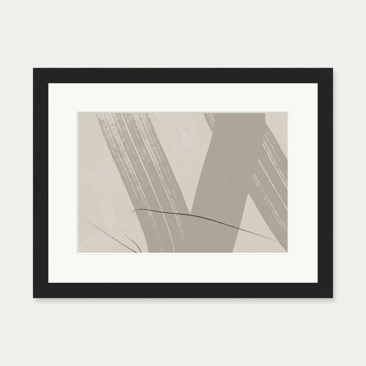 Neutral Brush Marks Art Print — 30 x 40 cm — Black Frame