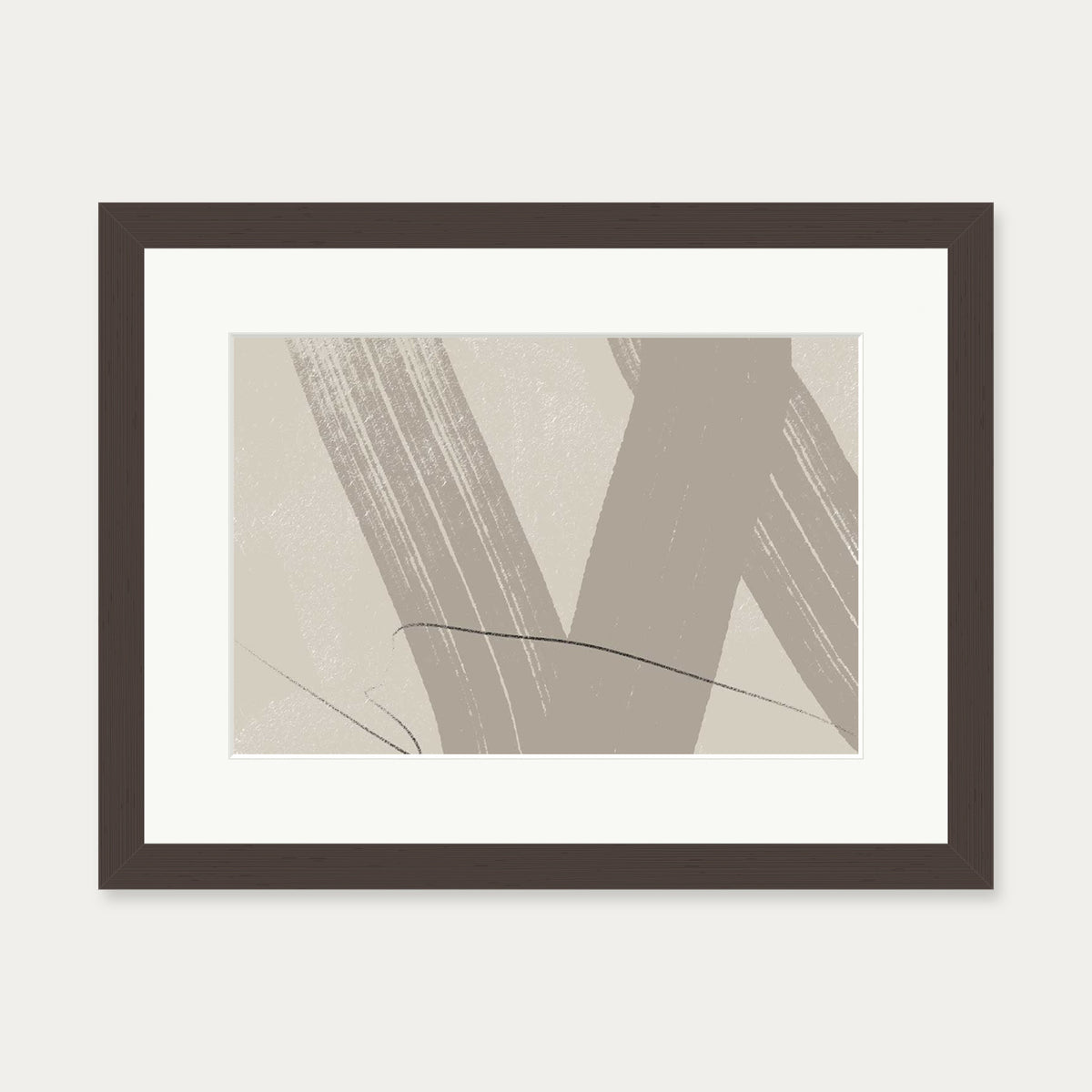 Neutral Brush Marks Art Print — 30 x 40 cm — Brown Frame
