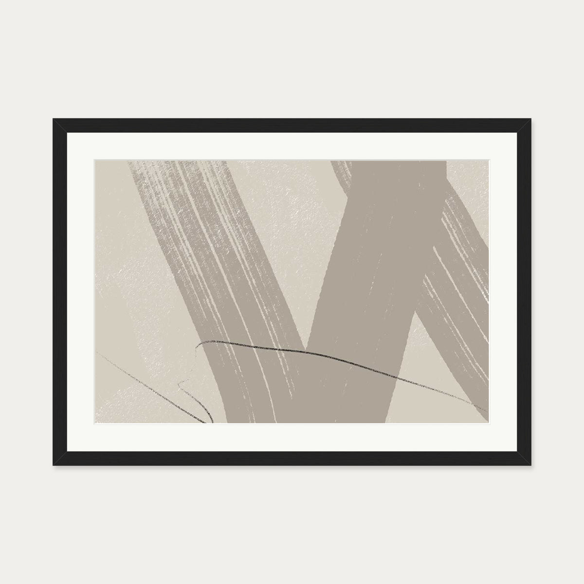 Neutral Brush Marks Art Print — 50 x 70 cm — Black Frame