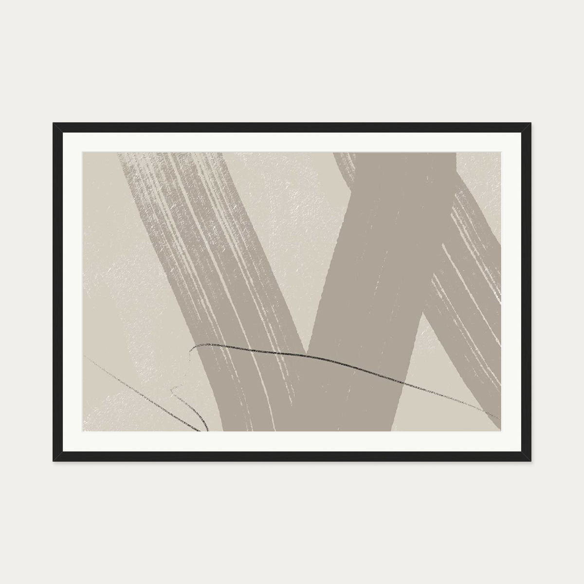 Neutral Brush Marks Art Print — 70 x 100 cm — Black Frame