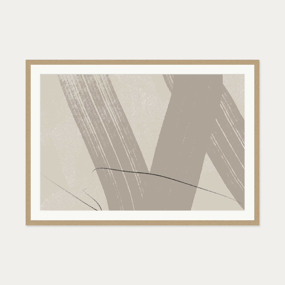 Neutral Brush Marks Art Print — 70 x 100 cm — Oak Frame