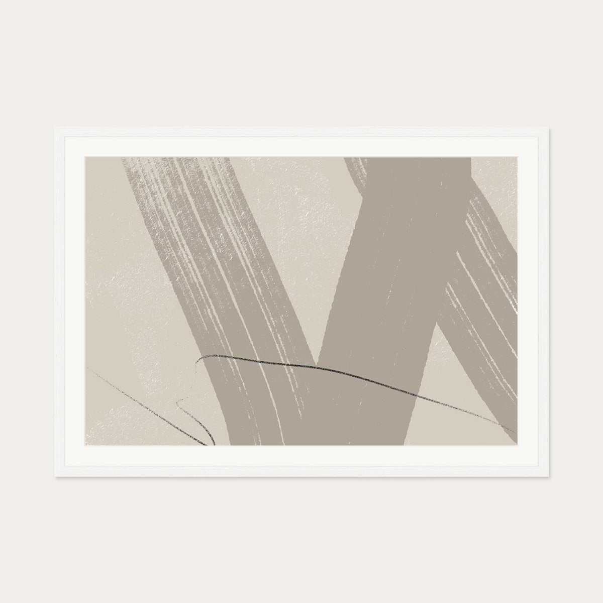 Neutral Brush Marks Art Print — 70 x 100 cm — White Frame
