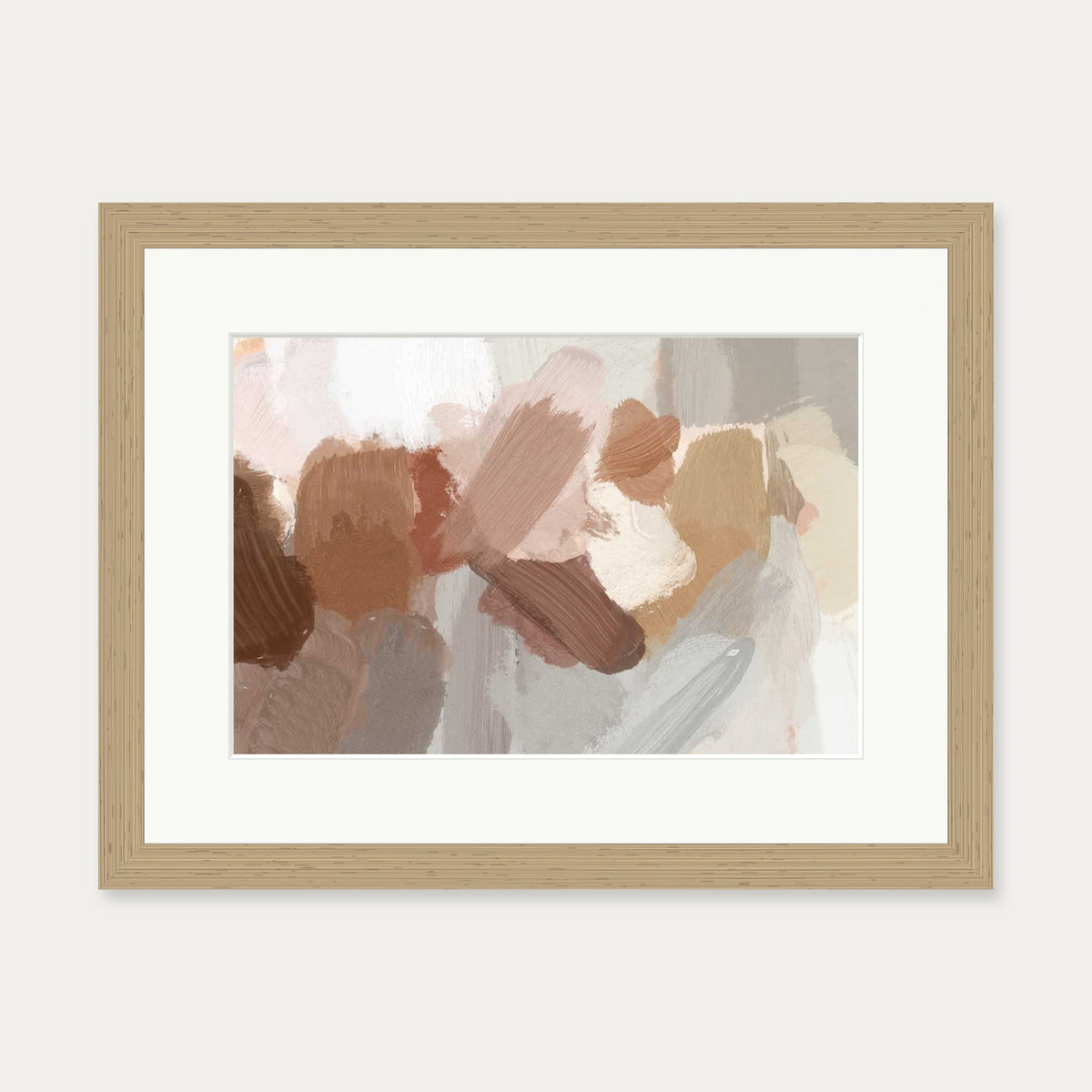 Neutral Brush Strokes Art Print — 30 x 40 cm — Oak Frame