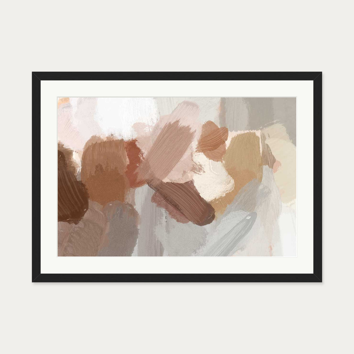 Neutral Brush Strokes Art Print — 50 x 70 cm — Black Frame