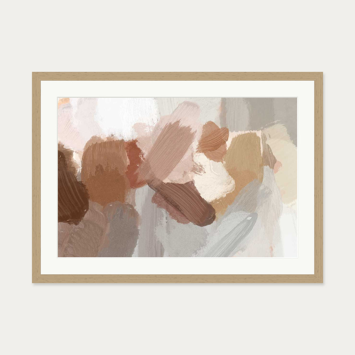 Neutral Brush Strokes Art Print — 50 x 70 cm — Oak Frame