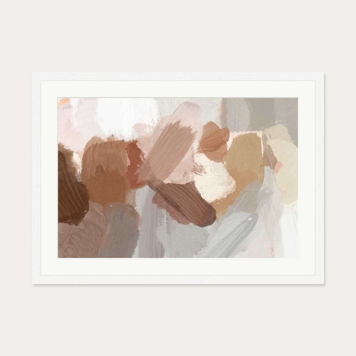 Neutral Brush Strokes Art Print — 50 x 70 cm — White Frame