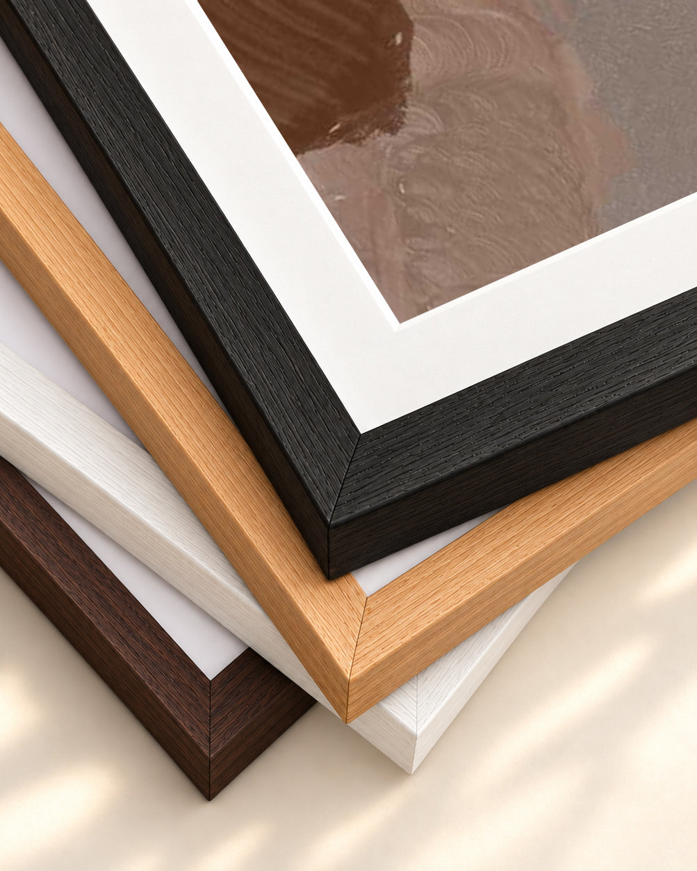Neutral Brush Strokes Art Print — framed print corner with 5 cm mount and bevel