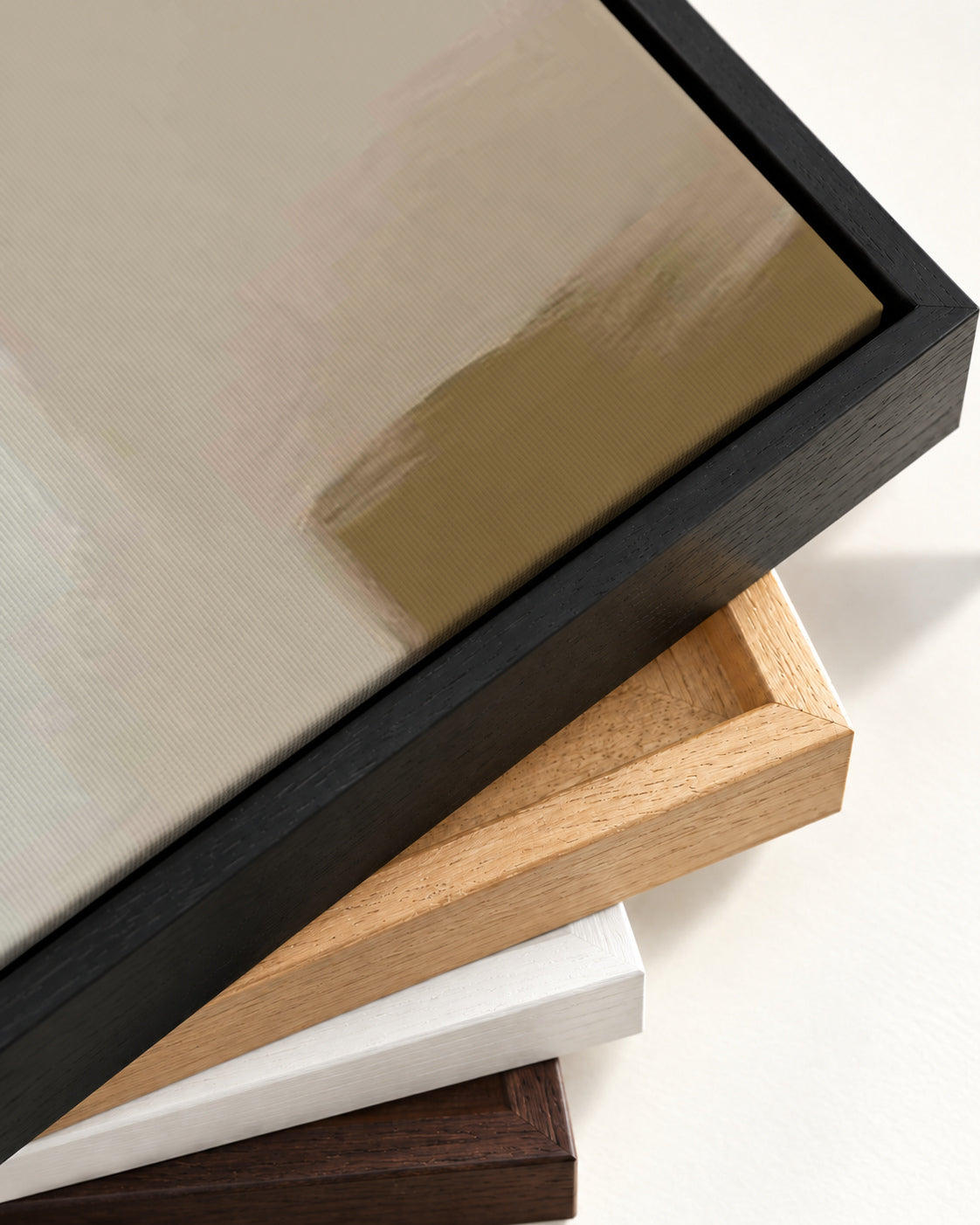 Neutral Brushed Haze Canvas Art — framed canvas corner and wrapped canvas detail