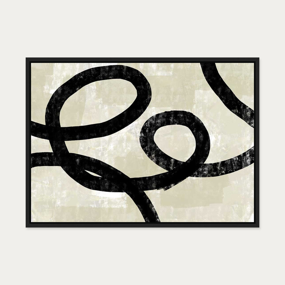 Neutral Curved Lines Canvas Art — 50 x 70 cm — Black Frame