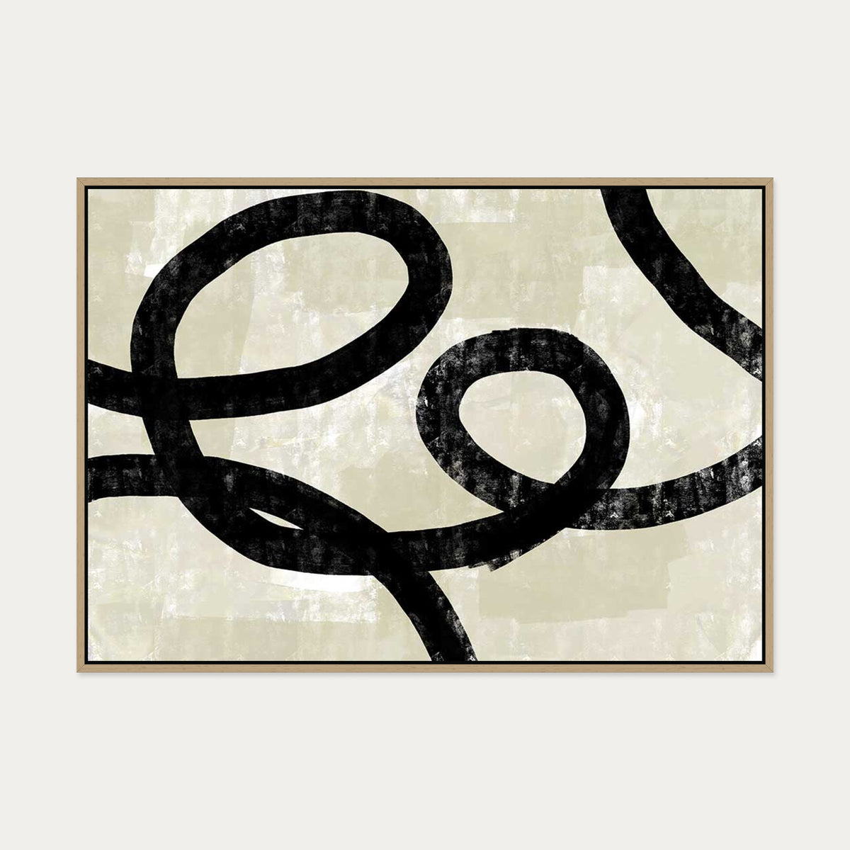 Neutral Curved Lines Canvas Art — 70 x 100 cm — Oak Frame