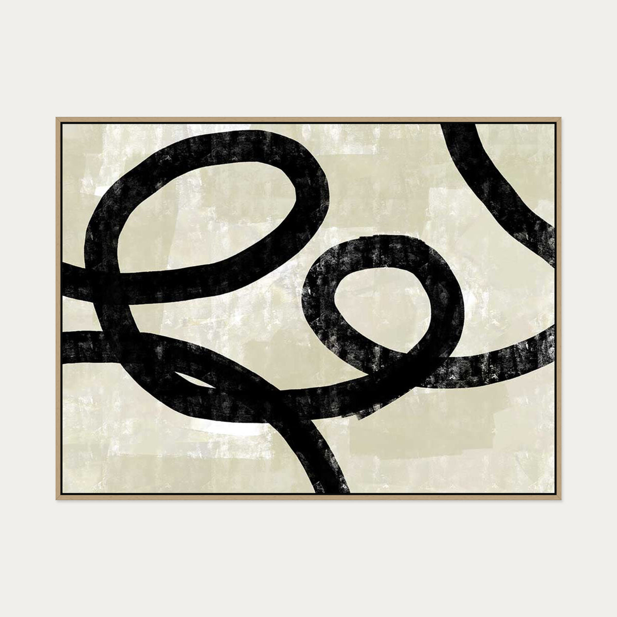 Neutral Curved Lines Canvas Art — 90 x 120 cm — Oak Frame