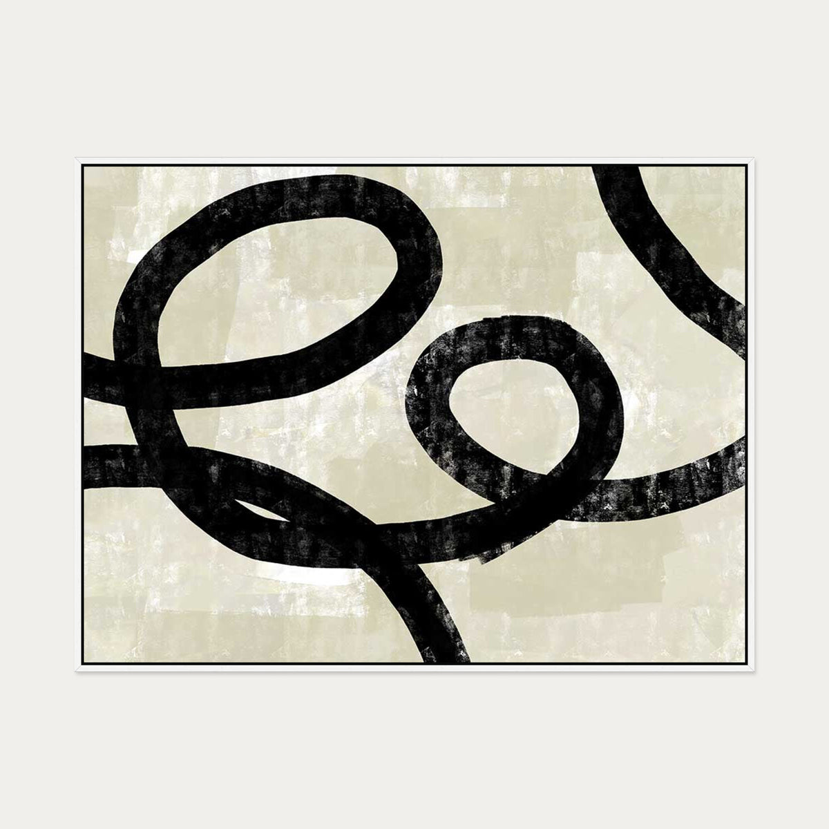 Neutral Curved Lines Canvas Art — 90 x 120 cm — White Frame