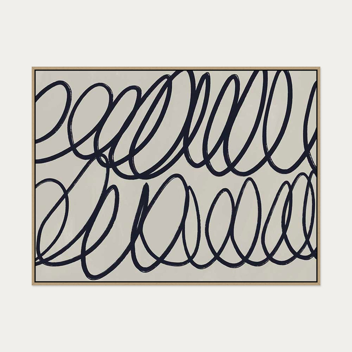 Neutral Curved Lines Canvas Art — 90 x 120 cm — Oak Frame
