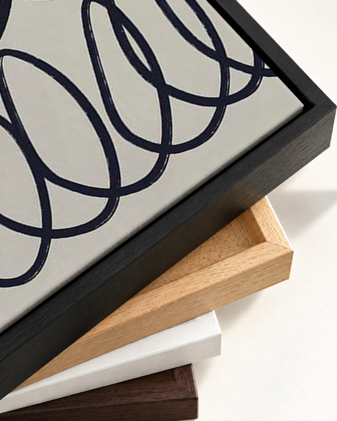 Neutral Curved Lines Canvas Art — framed canvas corner and wrapped canvas detail