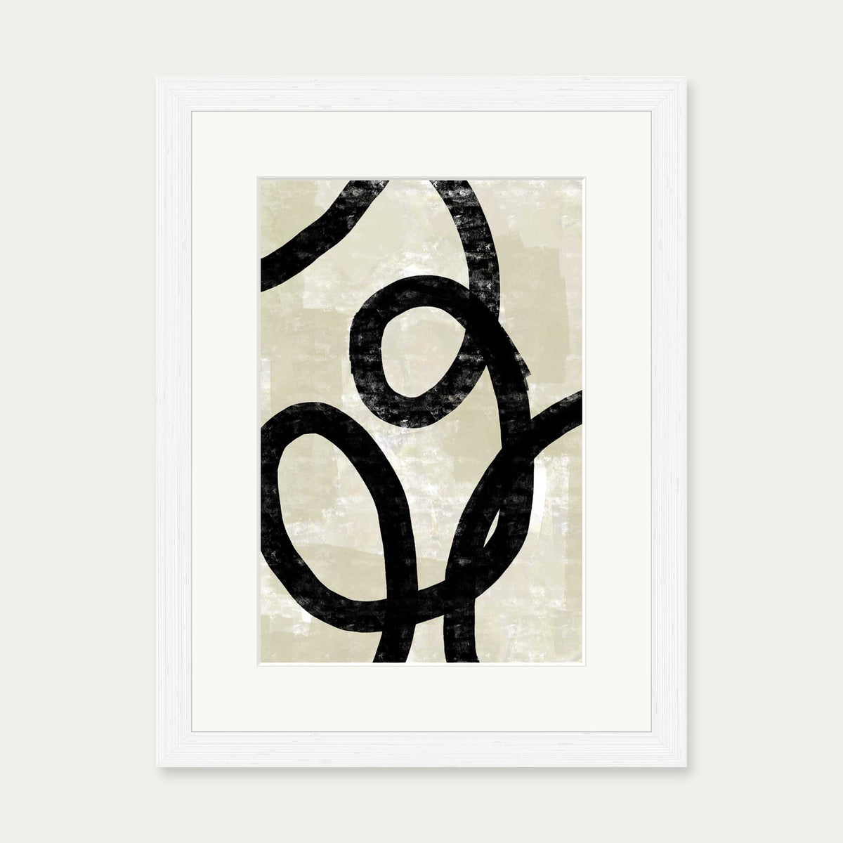 Neutral Curved Lines Art Print — 30 x 40 cm — White Frame