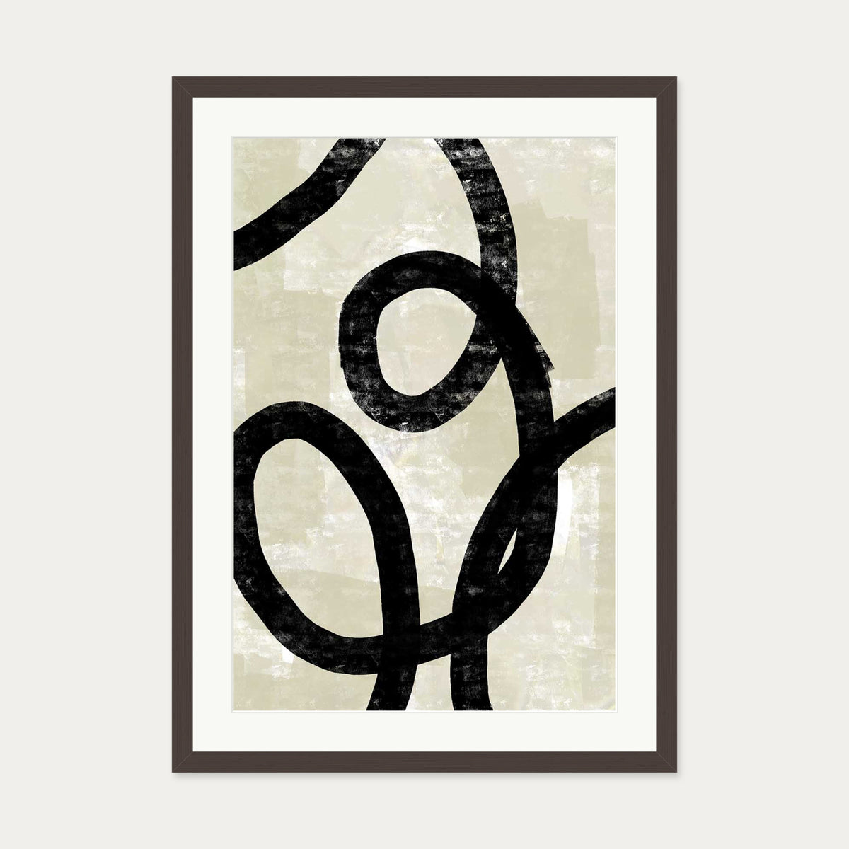 Neutral Curved Lines Art Print — 50 x 70 cm — Brown Frame