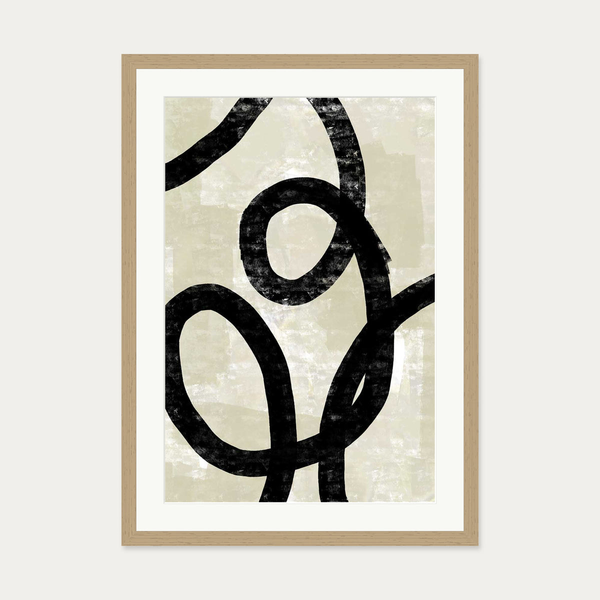 Neutral Curved Lines Art Print — 50 x 70 cm — Oak Frame