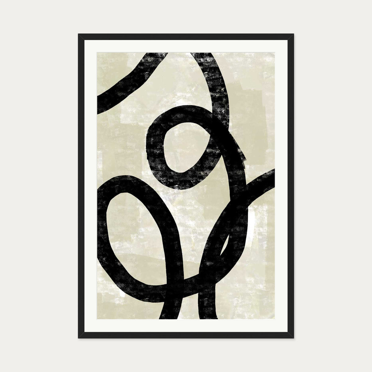 Neutral Curved Lines Art Print — 70 x 100 cm — Black Frame