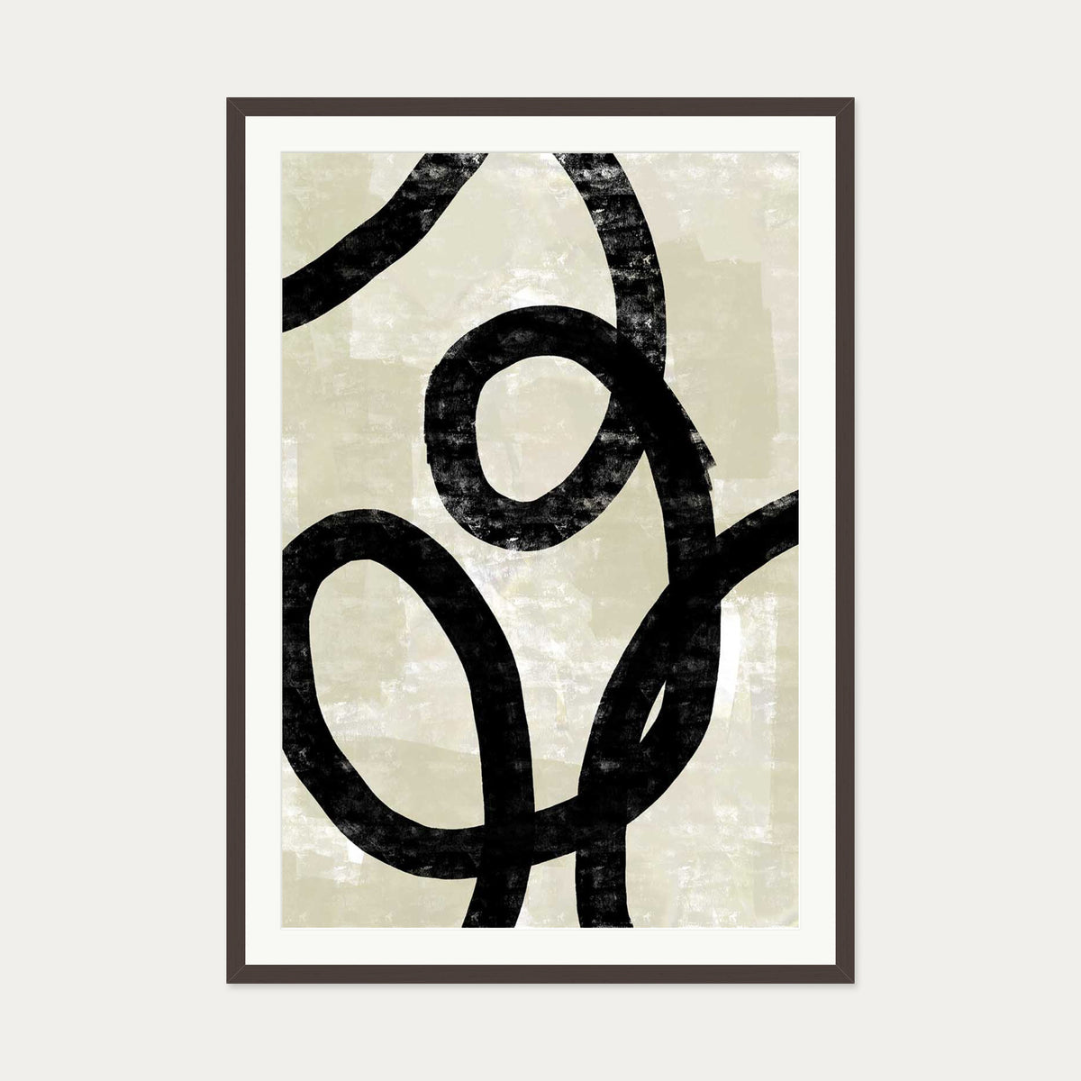 Neutral Curved Lines Art Print — 70 x 100 cm — Brown Frame