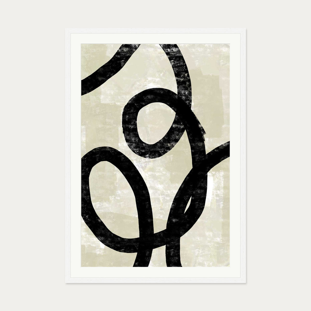 Neutral Curved Lines Art Print — 70 x 100 cm — White Frame