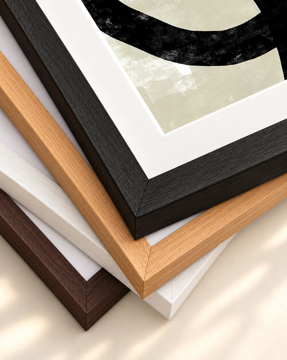 Neutral Curved Lines Art Print — framed print corner with 5 cm mount and bevel