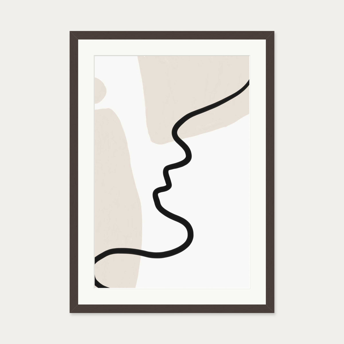 Neutral Figurative Lines Art Print — 50 x 70 cm — Brown Frame
