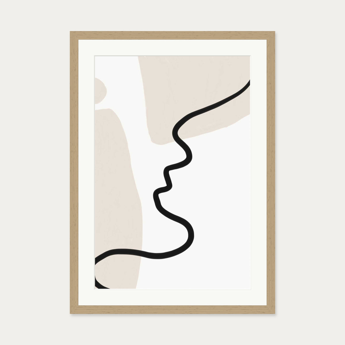 Neutral Figurative Lines Art Print — 50 x 70 cm — Oak Frame
