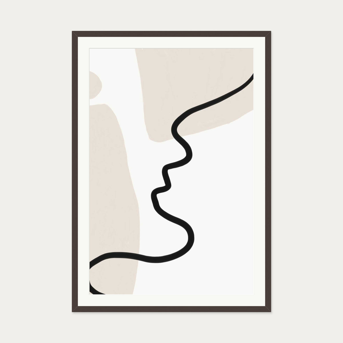 Neutral Figurative Lines Art Print — 70 x 100 cm — Brown Frame