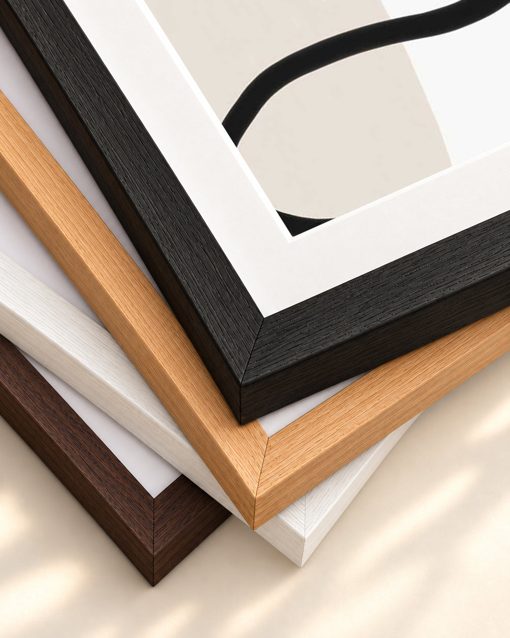 Neutral Figurative Lines Art Print — framed print corner with 5 cm mount and bevel