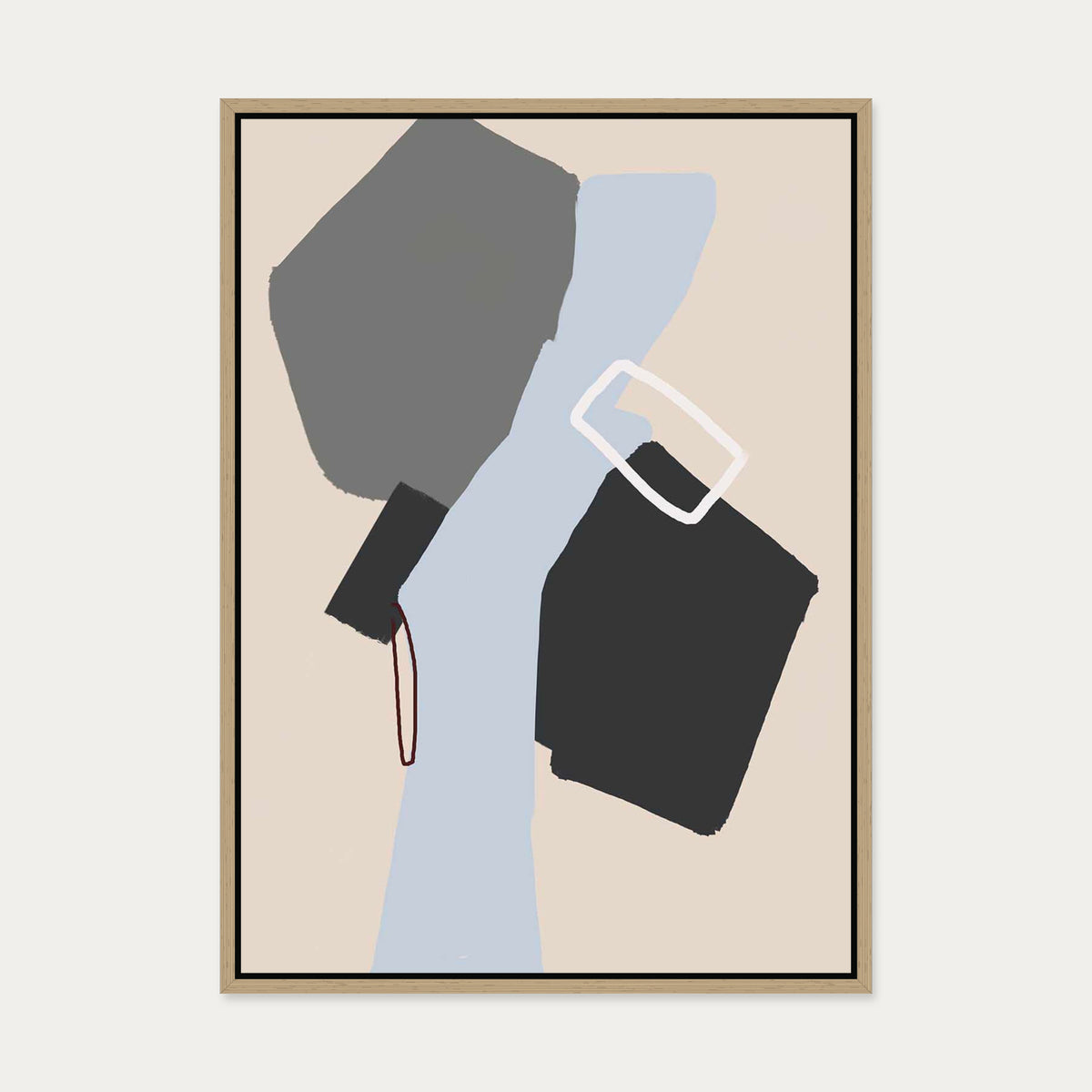 Neutral Geo Shapes Canvas Art — 50 x 70 cm — Oak Frame