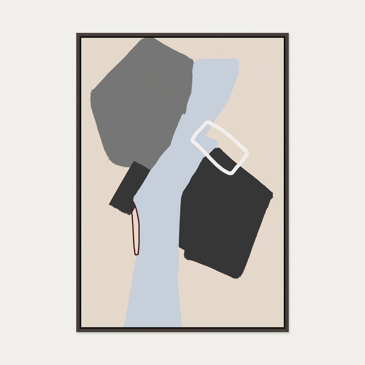 Neutral Geo Shapes Canvas Art — 70 x 100 cm — Brown Frame