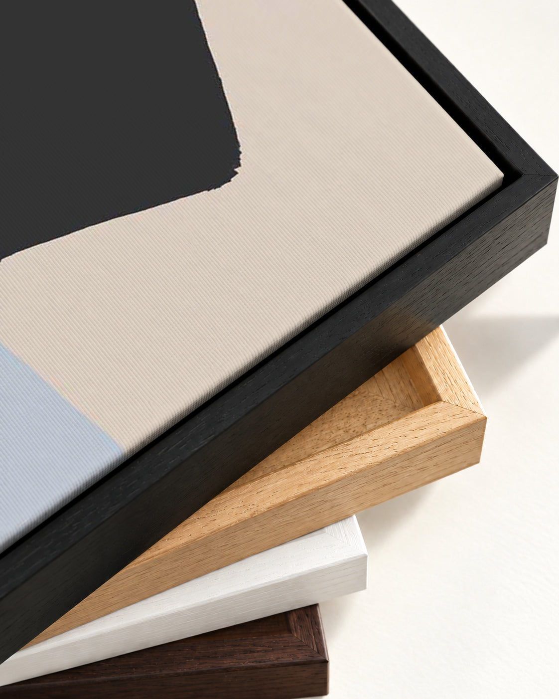 Neutral Geo Shapes Canvas Art — framed canvas corner and wrapped canvas detail