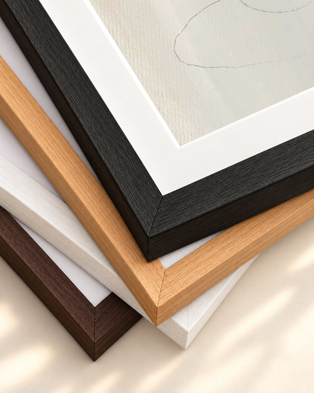 Neutral Lines Art Print — framed print corner with 5 cm mount and bevel